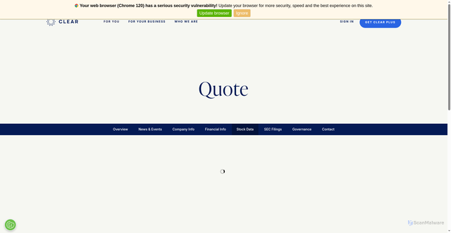Security scan screenshot of https://ir.clearme.com/stock-data/quote