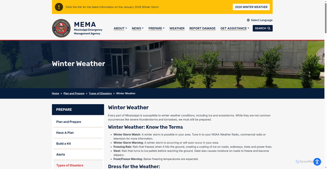 Security scan screenshot of https://www.msema.org/prepare/types-disasters/winter-weather