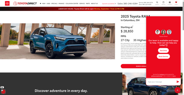 Security scan screenshot of https://www.toyotadirect.com/2025-toyota-rav4.html