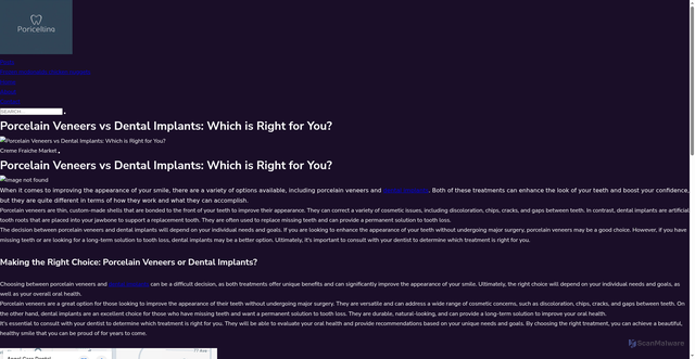 Security scan screenshot of https://cremefraichemarket.pages.dev/porcelain-veneers-vs-dental-implants-which-is-right-for-you/index