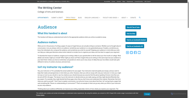 Security scan screenshot of https://writingcenter.unc.edu/tips-and-tools/audience/