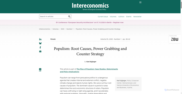 Security scan screenshot of https://www.intereconomics.eu/contents/year/2020/number/1/article/populism-root-causes-power-grabbing-and-counter-strategy.html