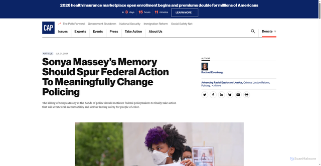 Security scan screenshot of https://www.americanprogress.org/article/sonya-masseys-memory-should-spur-federal-action-to-meaningfully-change-policing/