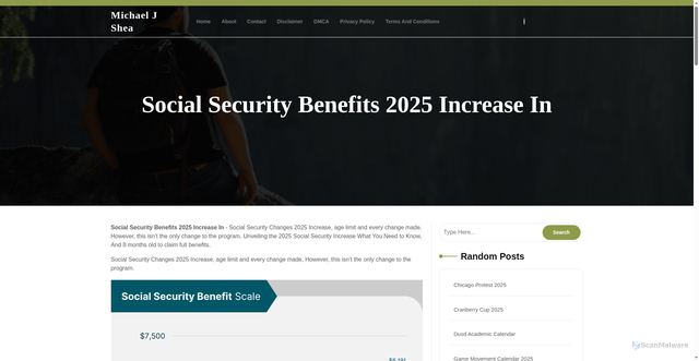 Security scan screenshot of https://michaeljsheaf.pages.dev/dbwga-new-social-security-benefits-2025-increase-in-jsahn/