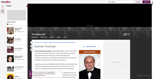 Security scan screenshot of https://rutles.fandom.com/wiki/Salman_Rushdie