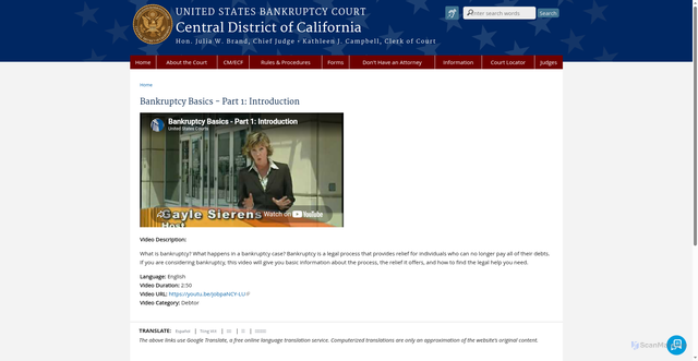 Security scan screenshot of https://www.cacb.uscourts.gov/video/bankruptcy-basics-part-1-introduction