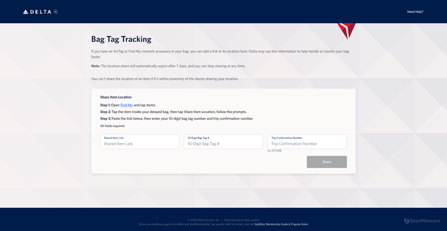 Security scan screenshot of https://tracking.delta.com/