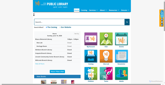 Security scan screenshot of https://erielibrary.org/