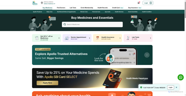 Security scan screenshot of https://www.apollopharmacy.in