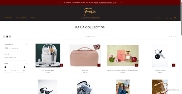 Security scan screenshot of https://fariastores.com/collections/faria-collection