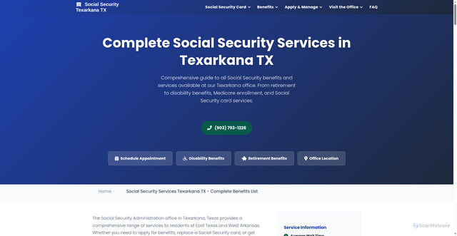 Security scan screenshot of https://socialsecurityofficetexarkana.com/?p=30