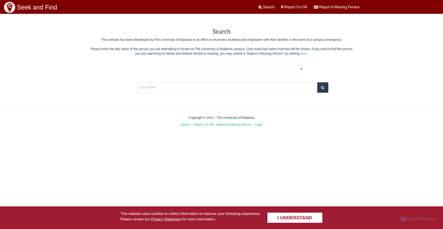 Security scan screenshot of https://seekandfind.ua.edu