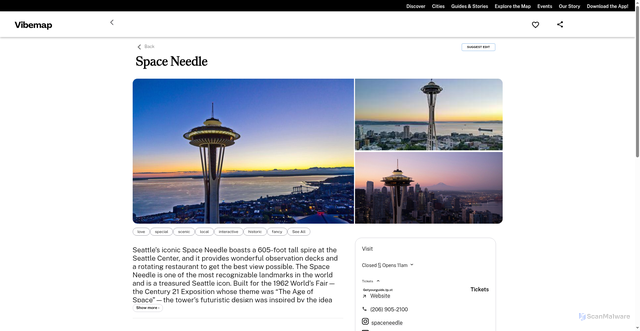 Security scan screenshot of https://vibemap.com/places/details/space-needle