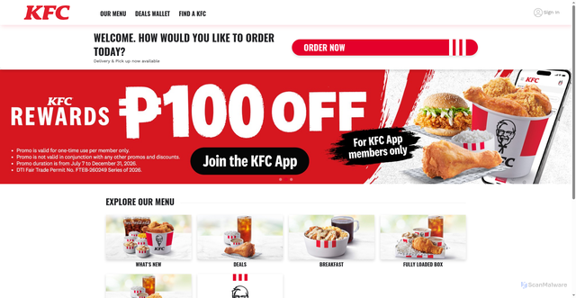 Security scan screenshot of https://www.kfc.com.ph