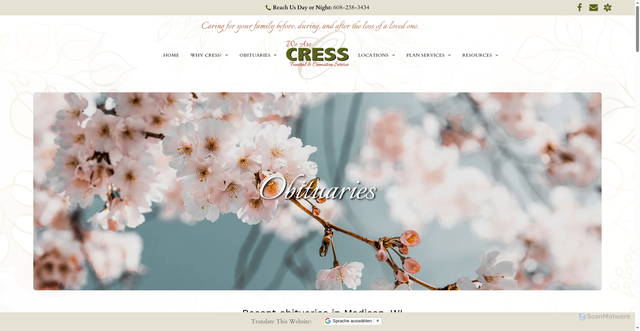 Security scan screenshot of https://www.cressfuneralservice.com/obituaries