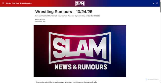Security scan screenshot of https://slamwrestling.net/news/slam-news-rumours-10-24-25/