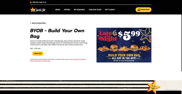 Security scan screenshot of https://www.carlsjr.com/menu/featured/byob---build-your-own-bag