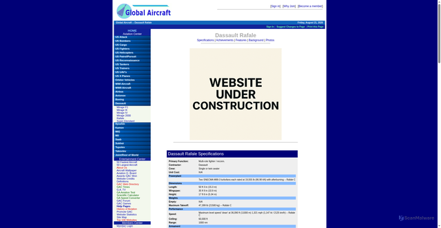 Security scan screenshot of https://www.globalaircraft.org/planes/dassault_rafale.pl