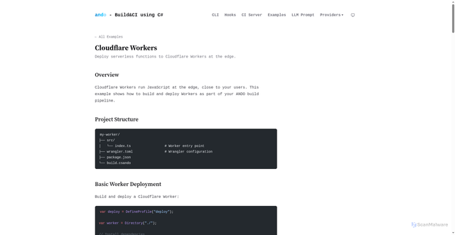 Security scan screenshot of https://ando-6je.pages.dev/examples/cloudflare-workers