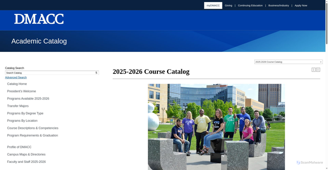 Security scan screenshot of https://catalog.dmacc.edu