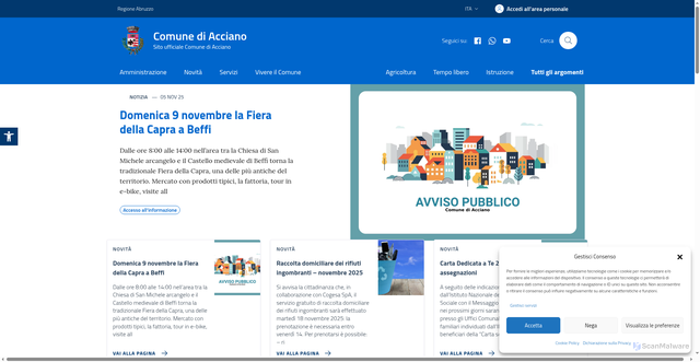 Security scan screenshot of https://www.comune.acciano.aq.it/