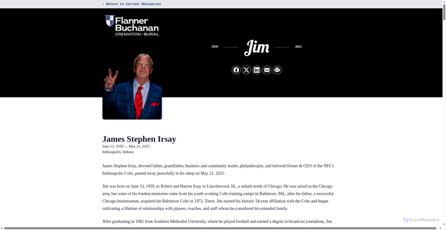 Security scan screenshot of https://www.flannerbuchanan.com/obituaries/james-irsay