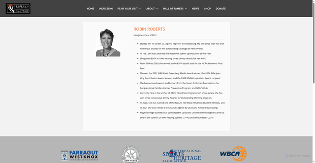 Security scan screenshot of https://wbhof.com/member/robin-roberts/