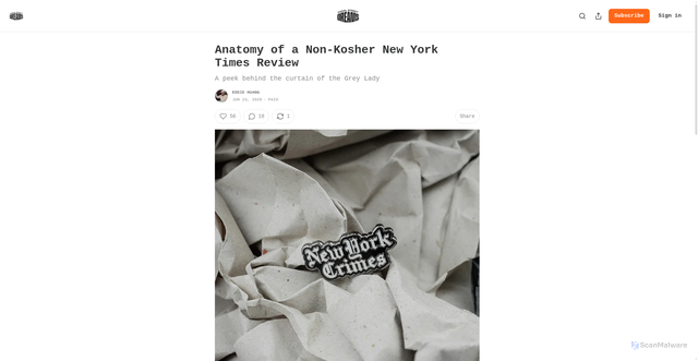Security scan screenshot of https://basedfob.substack.com/p/anatomy-of-a-non-kosher-new-york