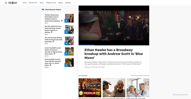 Security scan screenshot of https://www.shelbystar.com/videos/entertainment/movies/2025/10/22/blue-moon-movie-trailer/86823207007/