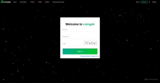 Security scan screenshot of https://coingekx.cc/Login/index