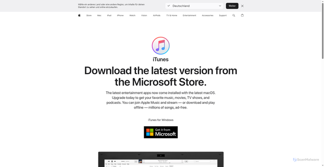 Security scan screenshot of https://itunes.com