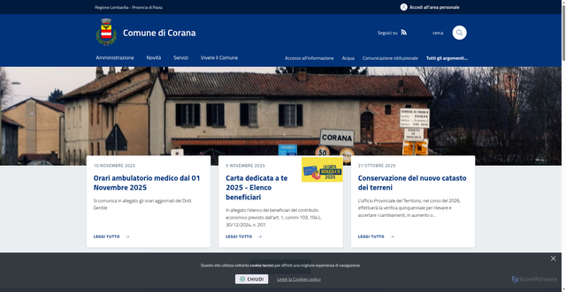 Security scan screenshot of https://www.comune.corana.pv.it/it-it/home