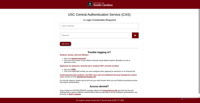 Security scan screenshot of https://cas.auth.sc.edu