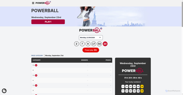 Security scan screenshot of https://www.powerball.us.com/