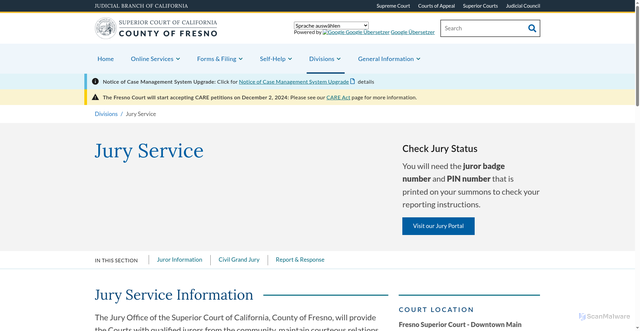 Security scan screenshot of https://www.fresno.courts.ca.gov/divisions/jury-service