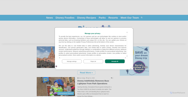 Security scan screenshot of https://disneydining.com