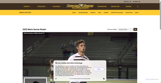 Security scan screenshot of https://bwyellowjackets.com/sports/mens-soccer/roster/matt-aspinall/11840