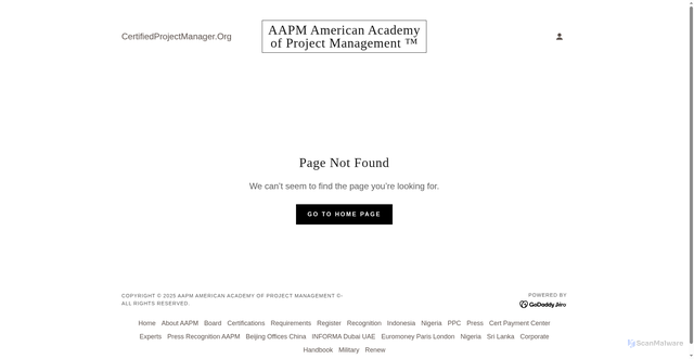 Security scan screenshot of https://certifiedprojectmanager.org/recognition.html