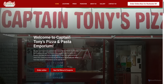 Security scan screenshot of https://captaintonys.com/