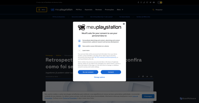 Security scan screenshot of https://meups.com.br/noticias/retrospectiva-playstation-2025-confira/