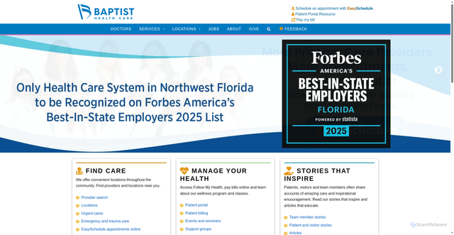 Security scan screenshot of https://www.ebaptisthealthcare.org/