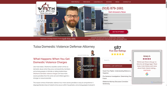 Security scan screenshot of https://www.wirthlawoffice.com/lawyer/tulsa-domestic-violence-defense-attorney.html