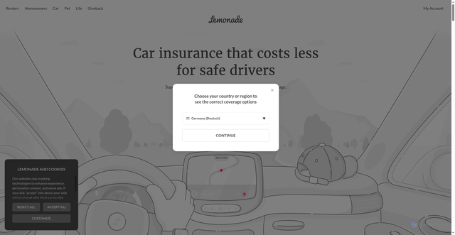 Security scan screenshot of https://www.lemonade.com/car