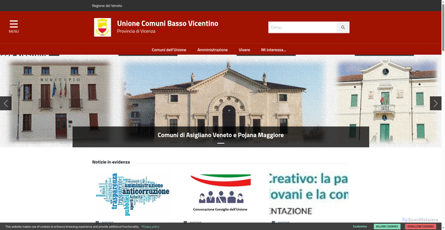 Security scan screenshot of https://www.unionecomunibassovicentino.it/home