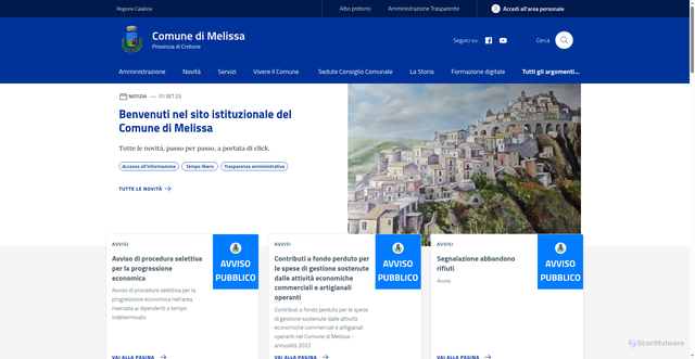 Security scan screenshot of https://www.comune.melissa.kr.it/