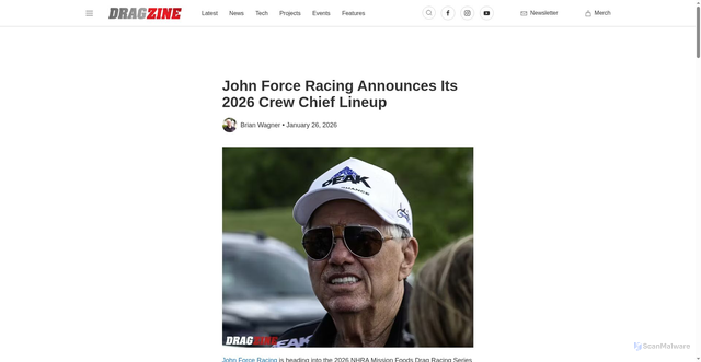 Security scan screenshot of https://www.dragzine.com/news/john-force-racing-announces-its-2026-crew-chief-lineup/