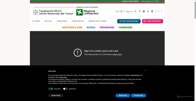 Security scan screenshot of https://www.istitutotumori.mi.it/