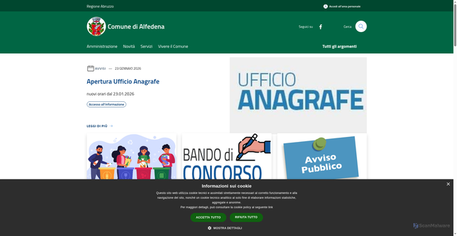 Security scan screenshot of https://www.comune.alfedena.aq.it