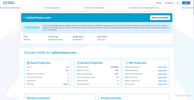 Security scan screenshot of https://www.advertisea.com