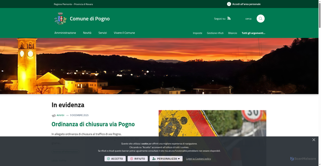 Security scan screenshot of https://www.comune.pogno.no.it/it-it/home